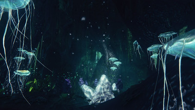 cave with glowing crystals and bioluminescent mushrooms