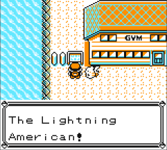 player reading a sign calling Lt. Surge 'The Lightning American'