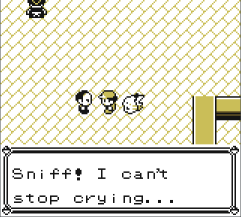 player listening to an NPC say 'Sniff! I can't stop crying...' in the Pokemon Tower