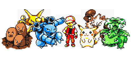final team lineup of Dugtrio, Alakazam, Blastoise, Pikachu, Primeape, and Venusaur