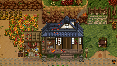 Stardew valley, shot of a modded japanese-style farmhouse