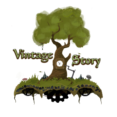 logo with a tree embedded with a clock above dark gears, with the words 'Vintage Story'