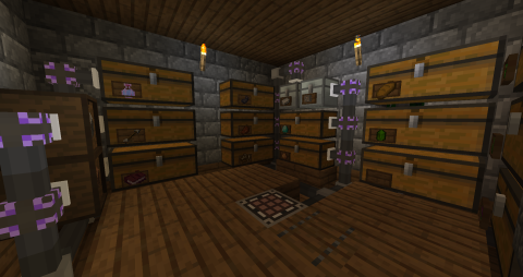 basement storage area, the chests are connected via storage cables