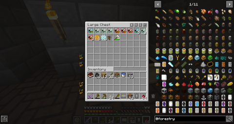 shot of a chest inventory, with tools and several types of bee from the Forestry mod