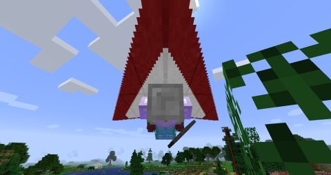 my character in the air, hanging from a hang glider