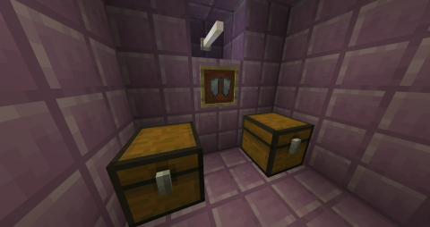 Interior of an End Ship, with two chests and a framed Elytra