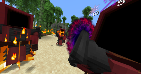 a group of crimson-robed humanoids wielding fire attack the player