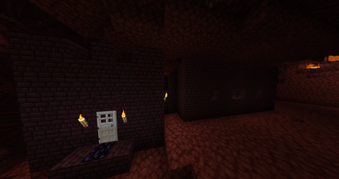 in the Nether, a low nether brick building