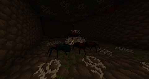 an underground dungeon, with jumping spiders around a monster spawner