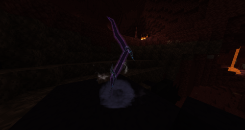 in the Nether, a purple rift swirls with chaotic energy