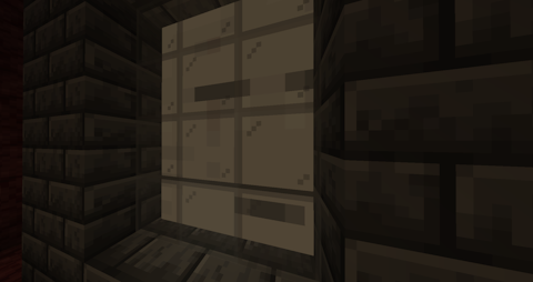 a ghast sits inside a glass and brick enclosure